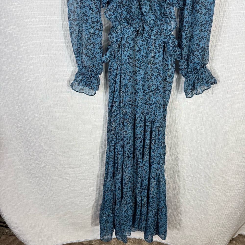 MISA Los Angeles Amelia Maxi Dress Cut-Out Ruffled Cerulean Ditzy Small - Picture 5 of 15